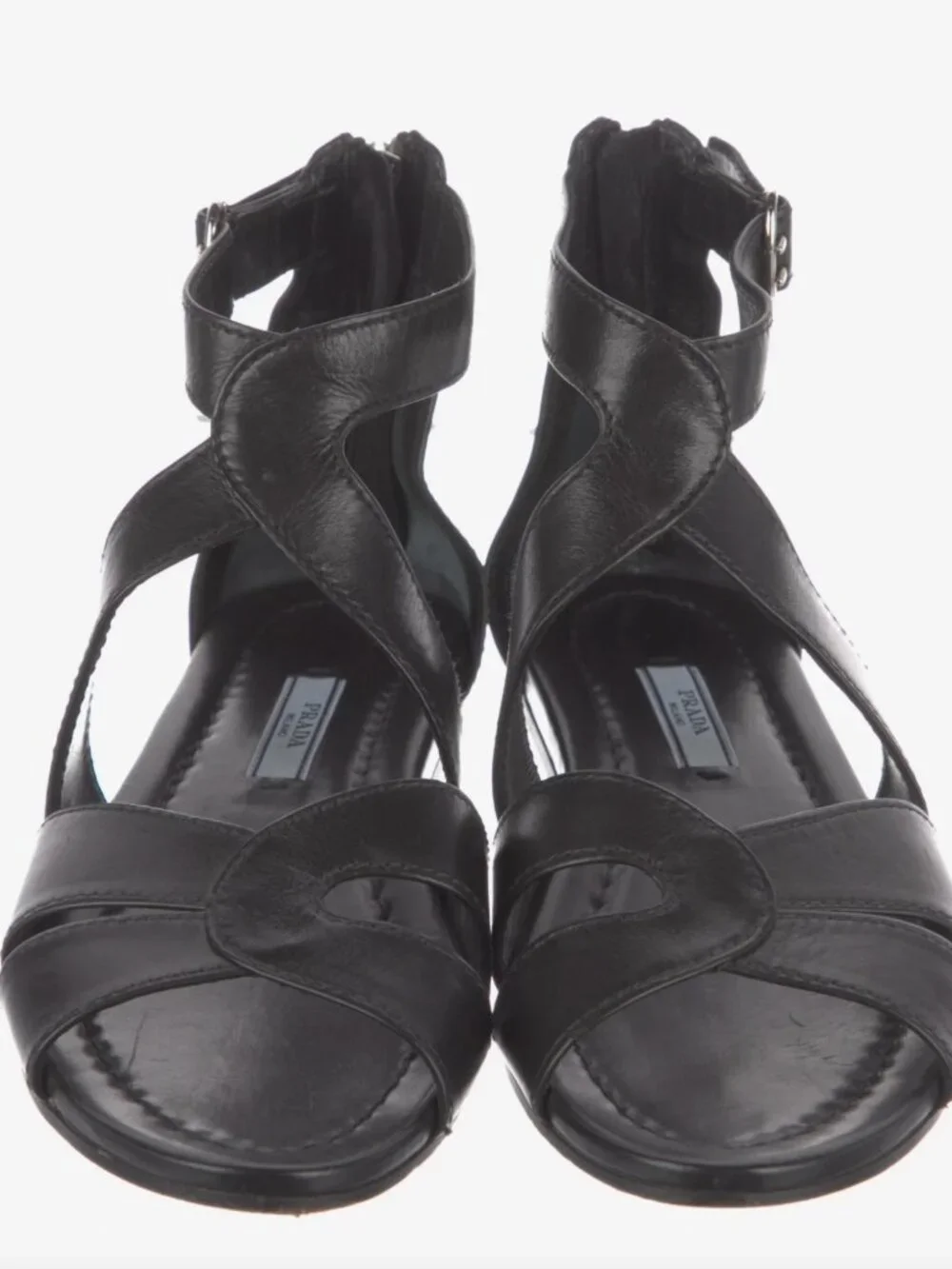 Prada Milano Black Leather Strappy Sandals (authenticated)